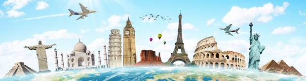 Travel the world monuments concept